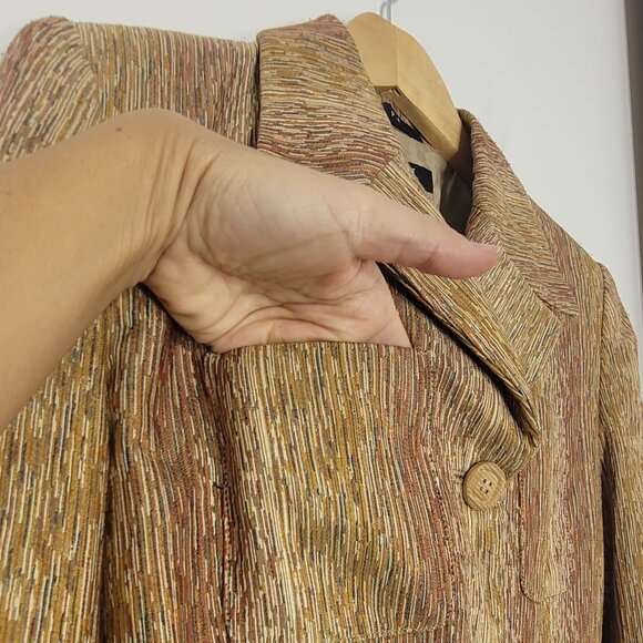 Philippe Adec Brown Orange Cotton Blend Button Front Lightweight Blazer Size 10 - Picture 7 of 15